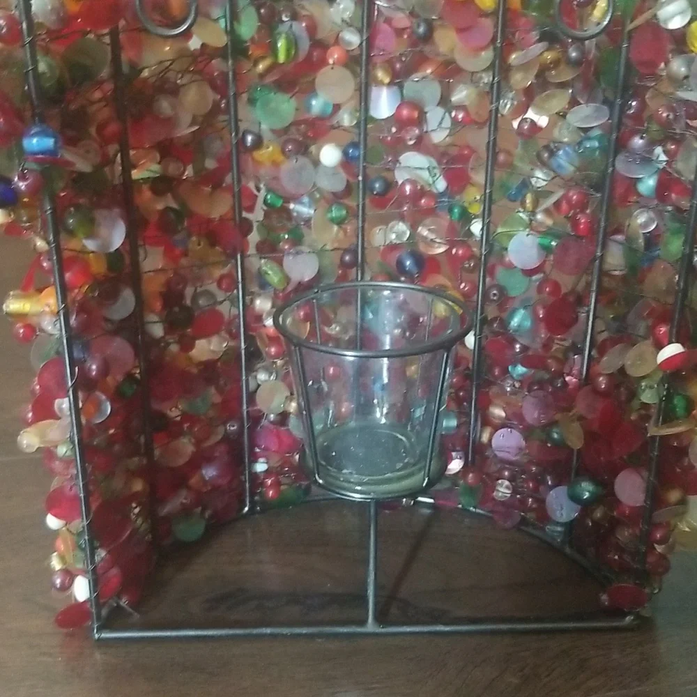 Beaded wall sconce, candle holder, multi color
